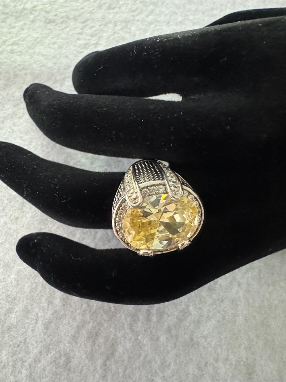 Yellow Stone and Cubic Zirconia Cocktail Ring in a Sterling Setting.